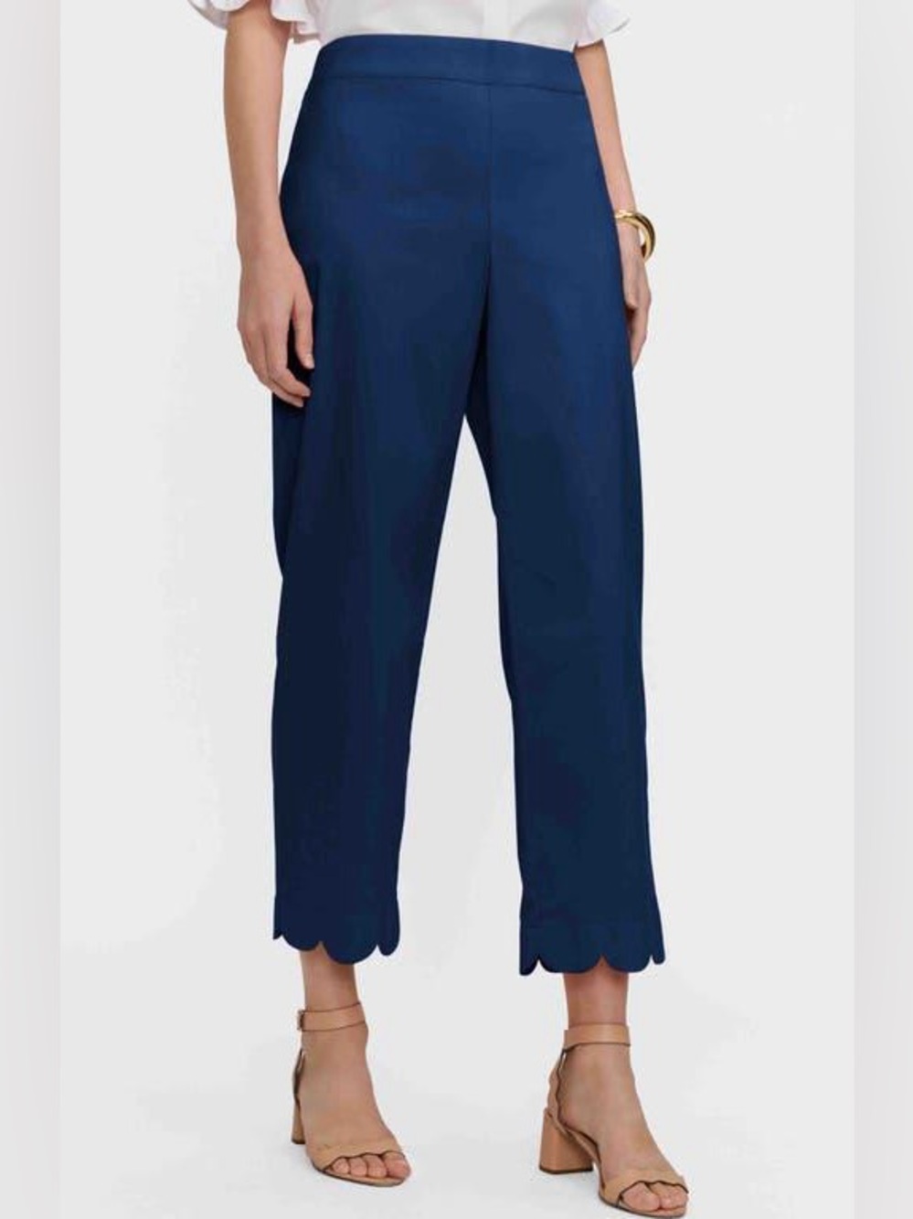 Foxcroft Elaine Solid Stretch Matte Sateen Scallop Hem Capri Pant navy blue M